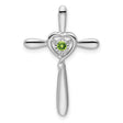 Peridot Cross with Heart Chain Slide Charm Pendant in Real 10k White Gold