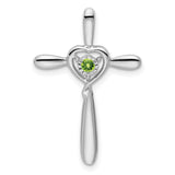 Peridot Cross with Heart Chain Slide Charm Pendant in Real 10k White Gold