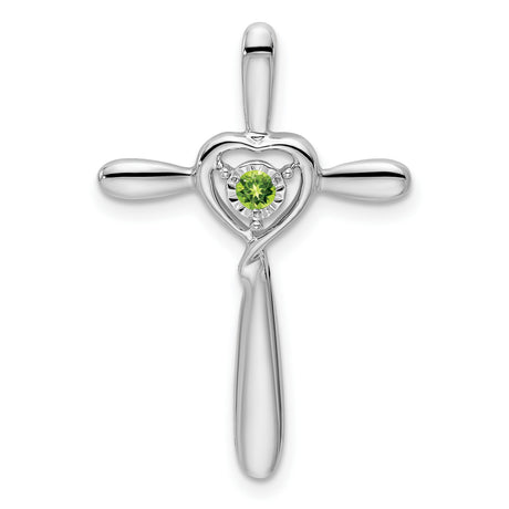 Peridot Cross with Heart Chain Slide Charm Pendant in Real 10k White Gold