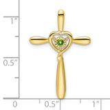 Peridot Cross with Heart Chain Slide Charm Pendant in Real 10k Yellow Gold
