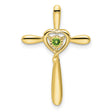 Peridot Cross with Heart Chain Slide Charm Pendant in Real 10k Yellow Gold
