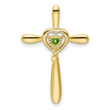 Peridot Cross with Heart Chain Slide Charm Pendant in Real 10k Yellow Gold