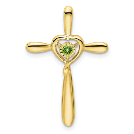 Peridot Cross with Heart Chain Slide Charm Pendant in Real 10k Yellow Gold