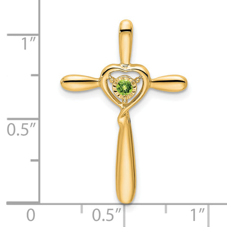 14k Yellow Gold Cross Pendant with Peridot and Heart Accent Slide Design