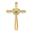 14k Yellow Gold Cross Pendant with Peridot and Heart Accent Slide Design