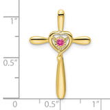 Pink Tourmaline Cross with Heart Chain Slide Charm Pendant in Real 10k Yellow Gold