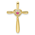 Pink Tourmaline Cross with Heart Chain Slide Charm Pendant in Real 10k Yellow Gold