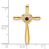 Rhodolite Garnet Cross with Heart Chain Slide Charm Pendant in Real 10k Yellow Gold