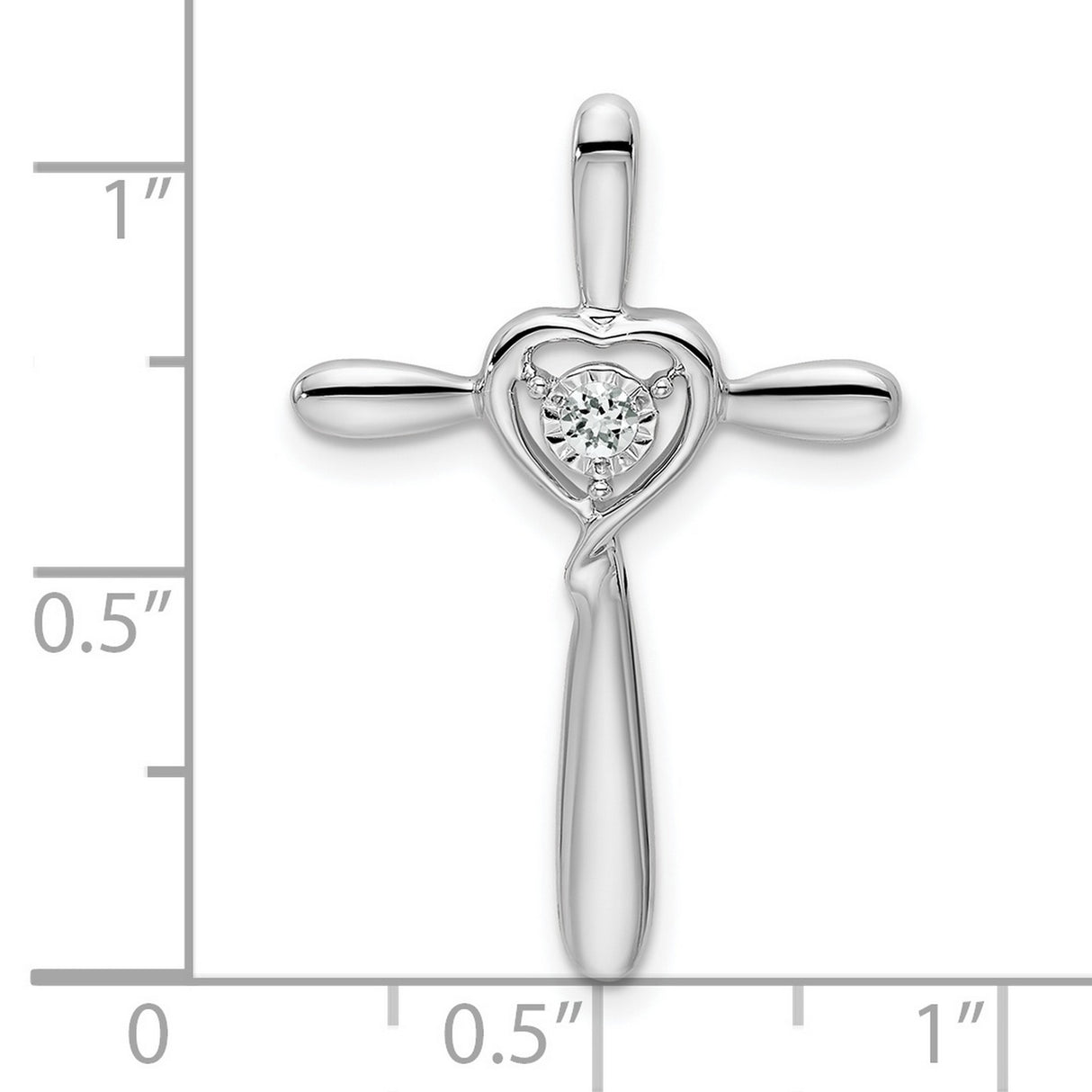 White Topaz Cross with Heart Chain Slide Charm Pendant in Real 10k White Gold