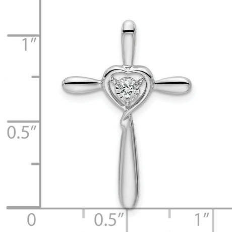 White Topaz Cross with Heart Chain Slide Charm Pendant in Real 10k White Gold