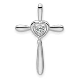 White Topaz Cross with Heart Chain Slide Charm Pendant in Real 10k White Gold