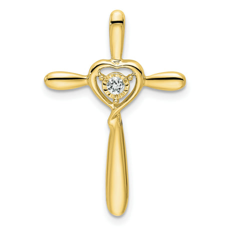 White Topaz Cross with Heart Chain Slide Charm Pendant in Real 10k Yellow Gold