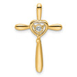 14k Yellow Gold Cross Pendant with White Topaz and Heart Accent, Religious Charm for Men and Women