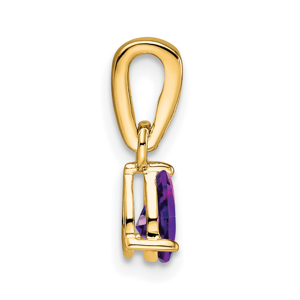 14k Yellow Gold Amethyst Pendant with Diamond Accents, Pear Shape Charm for Women
