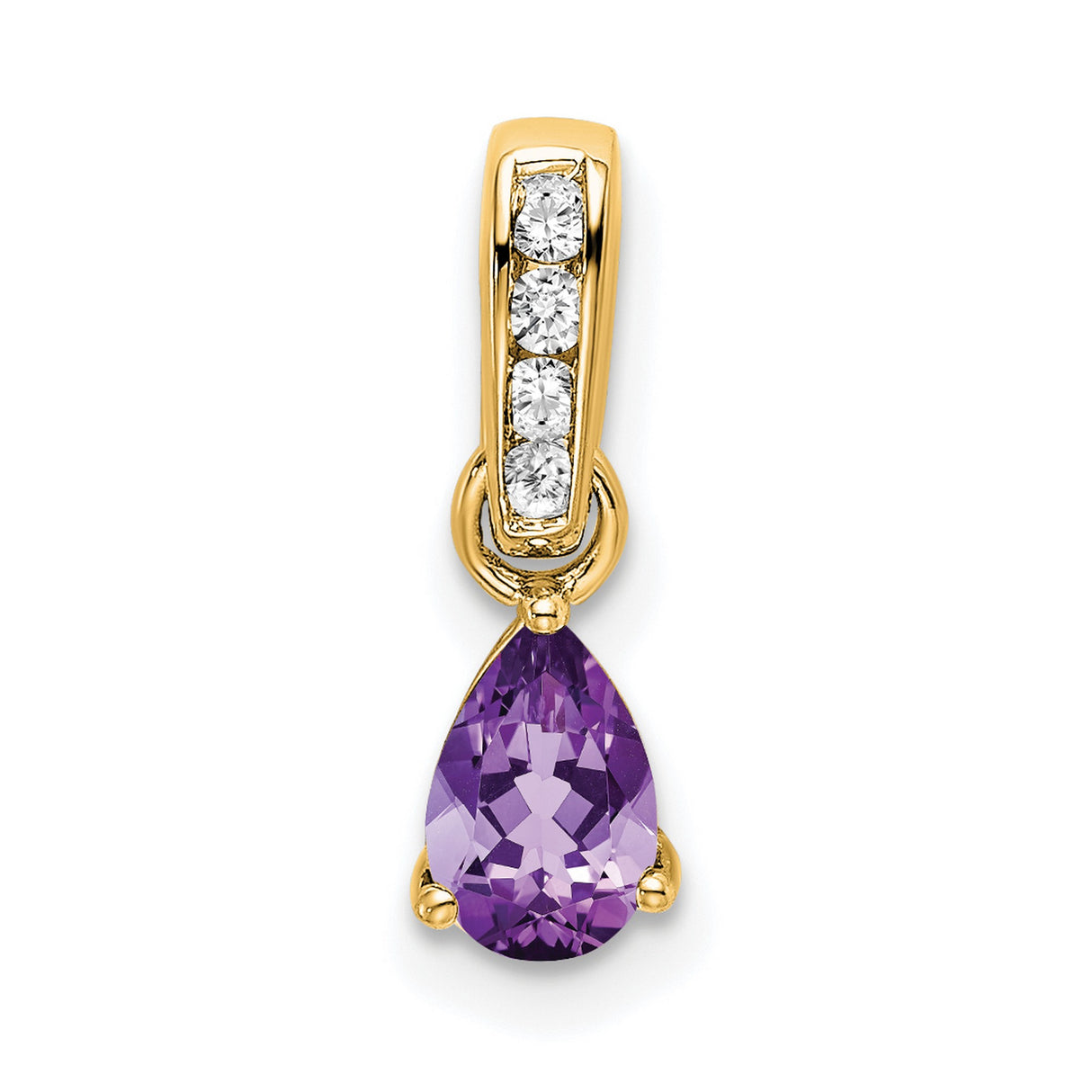 14k Yellow Gold Amethyst Pendant with Diamond Accents, Pear Shape Charm for Women