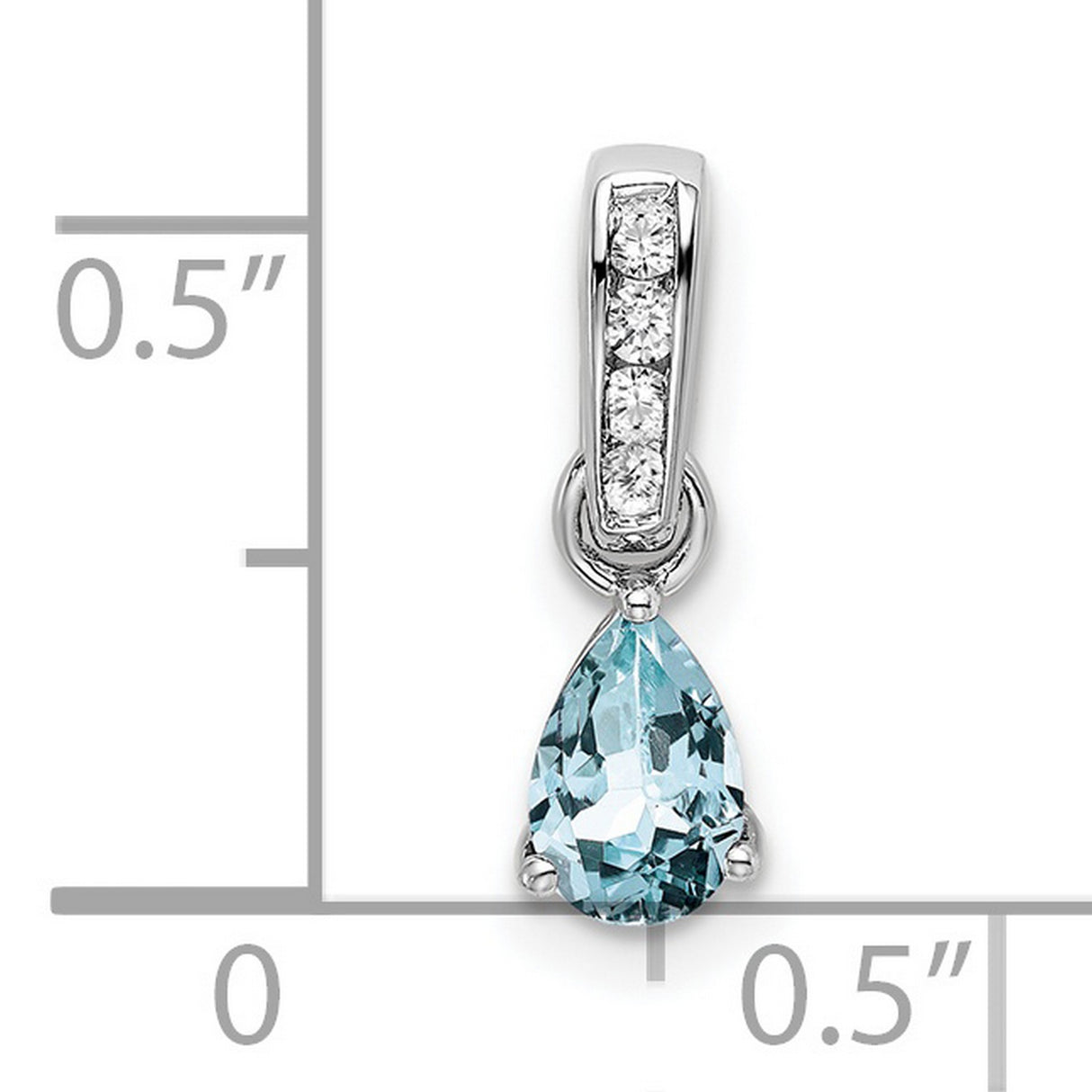 10k White Gold Pendant with Pear Shaped Aquamarine and Round Diamond Accents, Classic Design