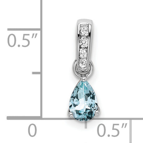 10k White Gold Pendant with Pear Shaped Aquamarine and Round Diamond Accents, Classic Design