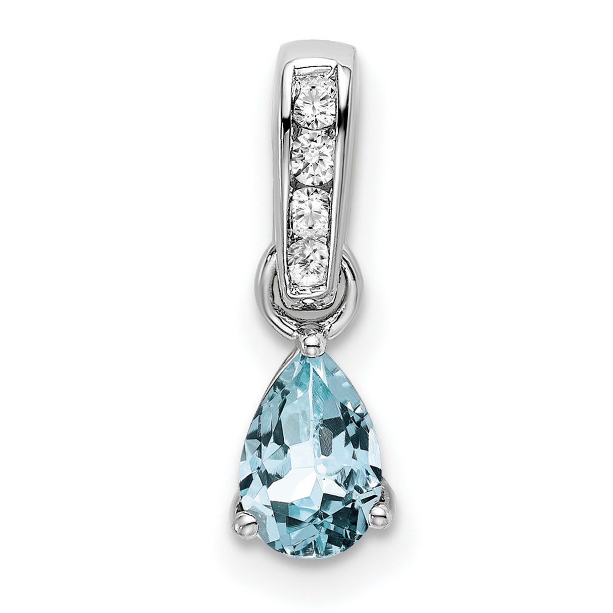 10k White Gold Pendant with Pear Shaped Aquamarine and Round Diamond Accents, Classic Design