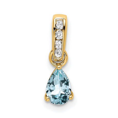 14k Yellow Gold Pendant with Pear Aquamarine and Diamond Accents, Delicate Drop Style