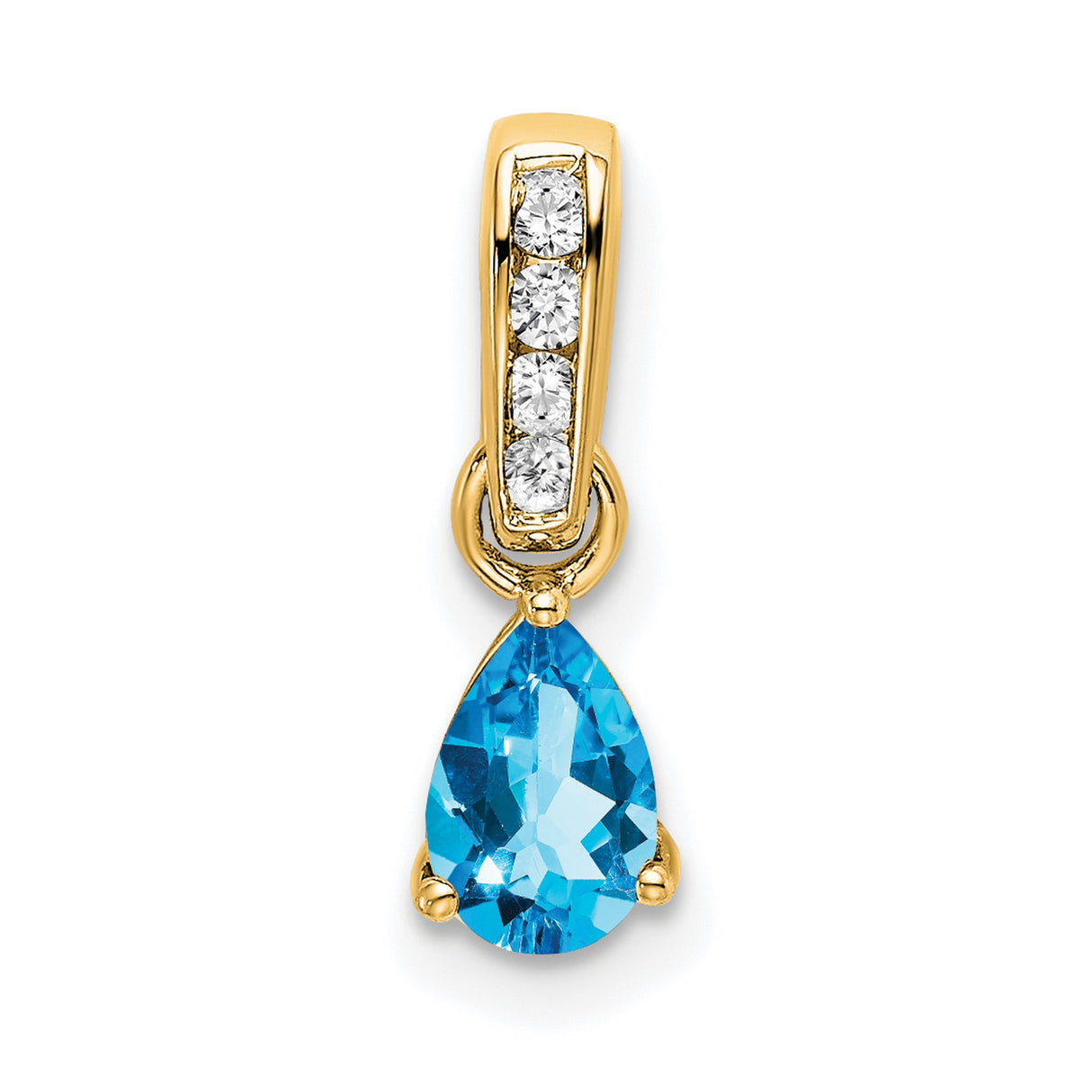10k Yellow Gold Teardrop Pendant with Swiss Blue Topaz and Diamond Accents