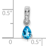 14k White Gold Pendant with Pear Shaped Sky Blue Topaz and Diamond Accents