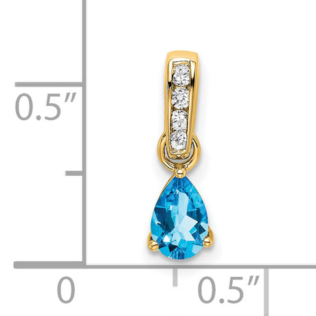 14k Yellow Gold Pendant with Pear Shaped Sky Blue Topaz Drop and Diamond Bail