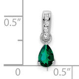 10k White Gold Pendant with Pear-Shaped Lab Created Emerald and Diamond Accents, Halo Design