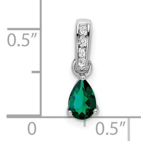 10k White Gold Pendant with Pear-Shaped Lab Created Emerald and Diamond Accents, Halo Design