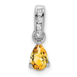 10k White Gold Pendant with Pear Shaped Citrine and Diamond Accents, November Birthstone Jewelry