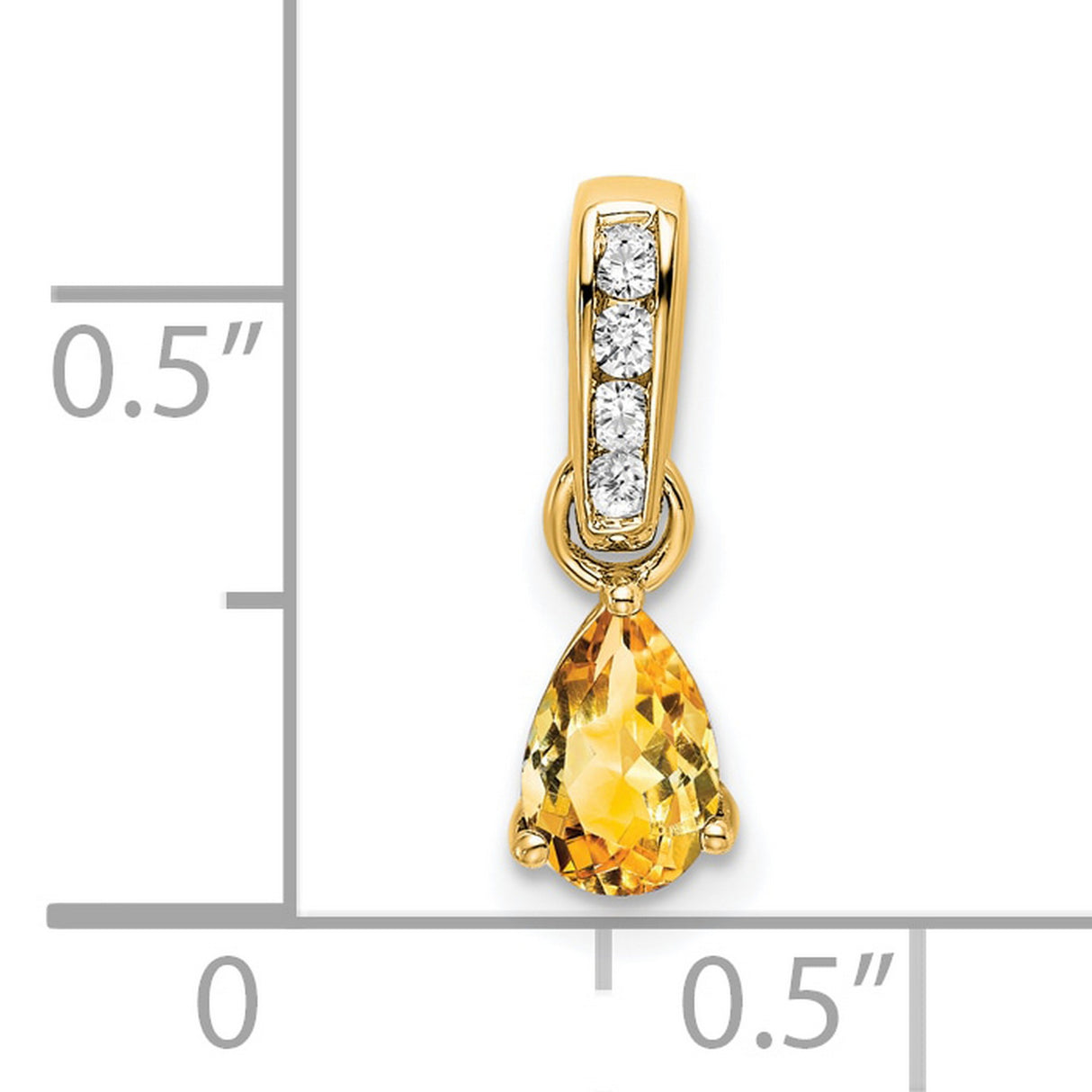 10k Yellow Gold Pendant with Pear-Shaped Citrine Drop and Diamond Accents for Women