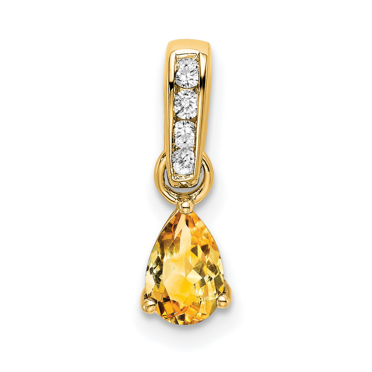 10k Yellow Gold Pendant with Pear-Shaped Citrine Drop and Diamond Accents for Women
