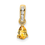 10k Yellow Gold Pendant with Pear-Shaped Citrine Drop and Diamond Accents for Women