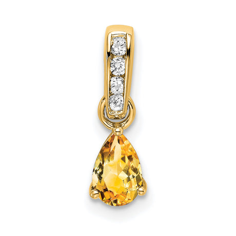 10k Yellow Gold Pendant with Pear-Shaped Citrine Drop and Diamond Accents for Women