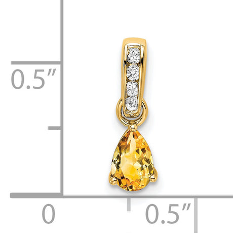 14k Yellow Gold Teardrop Pendant with Pear Shaped Citrine and Diamond Accents