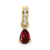Pear Created Ruby and Diamond Charm Pendant in Real 10k Yellow Gold