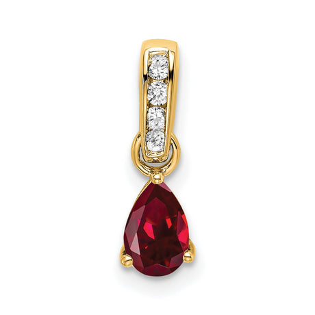 Pear Created Ruby and Diamond Charm Pendant in Real 10k Yellow Gold