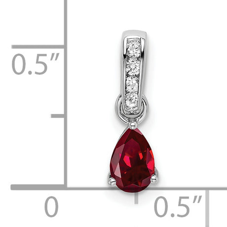 14k White Gold Pendant with Pear Shaped Lab Created Ruby and Diamond Accents