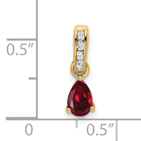 14k Yellow Gold Pendant with Pear-Shaped Lab Created Ruby and Diamond Accents