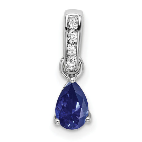 10k White Gold Pendant with Pear Shaped Lab Created Sapphire and Diamond Accents