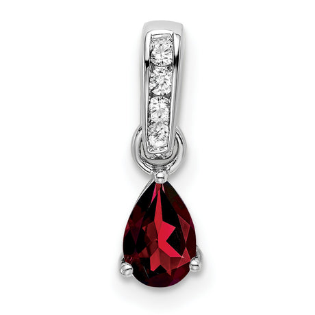 14k White Gold Garnet Pendant with Diamond Bail, Pear Shape, Romantic January Birthstone Jewelry