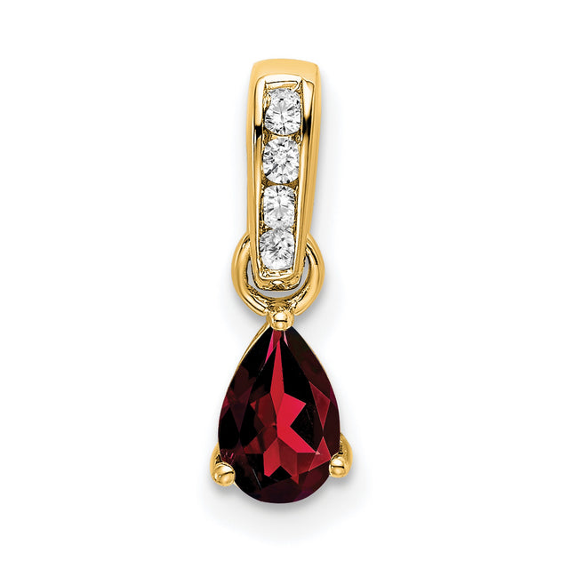14k Yellow Gold Pendant with Garnet and Diamond Accents, Pear Shaped February Birthstone Jewelry