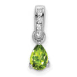 10k White Gold Pendant with Pear Shaped Peridot and Diamond Bail, August Birthstone Jewelry