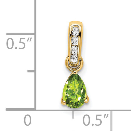 14k Yellow Gold Pendant with Pear Shaped Peridot and Three Round Diamonds