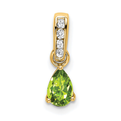 14k Yellow Gold Pendant with Pear Shaped Peridot and Three Round Diamonds