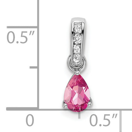 10k White Gold Pendant with Pink Tourmaline Drop and Diamond Accents, Feminine Modern Design