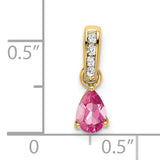 Pear Pink Tourmaline and Diamond Charm Pendant in Real 10k Yellow Gold