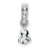 10k White Gold Teardrop Pendant with Pear Shaped White Topaz and Diamond Accents
