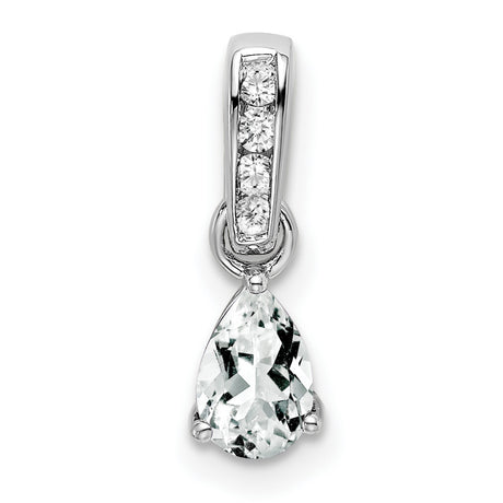 10k White Gold Teardrop Pendant with Pear Shaped White Topaz and Diamond Accents