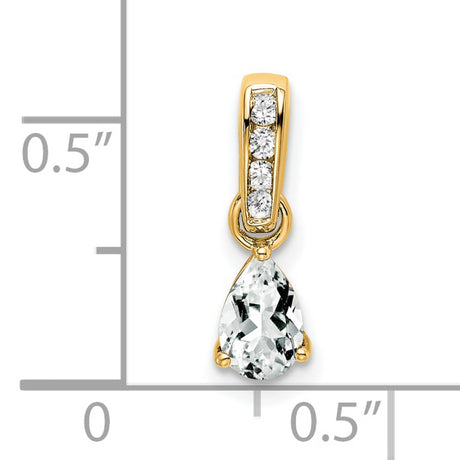 Pear White Topaz and Diamond Charm Pendant in Real 10k Yellow Gold