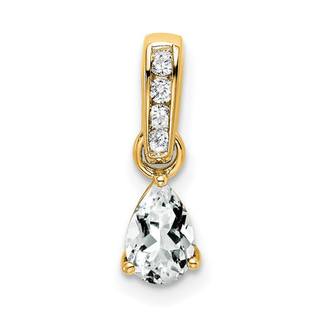 14k Yellow Gold Pendant with Pear Shaped White Topaz and Diamond Accents Teardrop for Women
